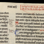 Indications de lecture dans la Grande Bible de Clairvaux : renvoi vers d’autres lectures et défense de lire le texte de la Passion dans le réfectoire. MGT, ms. 27, t. 5, f. 25.