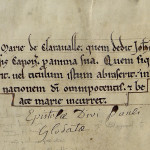 Ex-dono de Jean de Pise avec une malédiction envers un voleur éventuel. MGT, ms. 238, f. Av (détail).