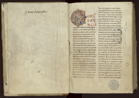 « De Sainte Marie de Clairvaux » : un des ex-libris les plus anciens de la bibliothèque de Clairvaux. MGT, ms. 527, f. 1. 