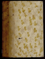 Demi-reliure du XVIIIe siècle, en basane et papier moucheté sur carton, de type 1. MGT, ms. 569, plat supérieur.