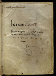 Ex-libris et notice du XIVe siècle. MGT, ms. 1412, f. 129.