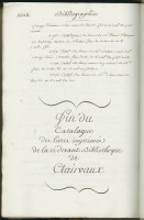 Fin du catalogue des imprimés de Clairvaux, établi entre 1790 et 1795. MGT, ms. 2538, p. 2604.