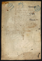 f. découpé du ms du prince Henri] feuillet mutilé de manuscrit donné par le prince Henri. MGT, ms. 3196, feuillet unique.